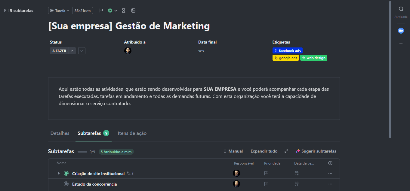 Processo organizado da Agência Topo em ferramenta digital